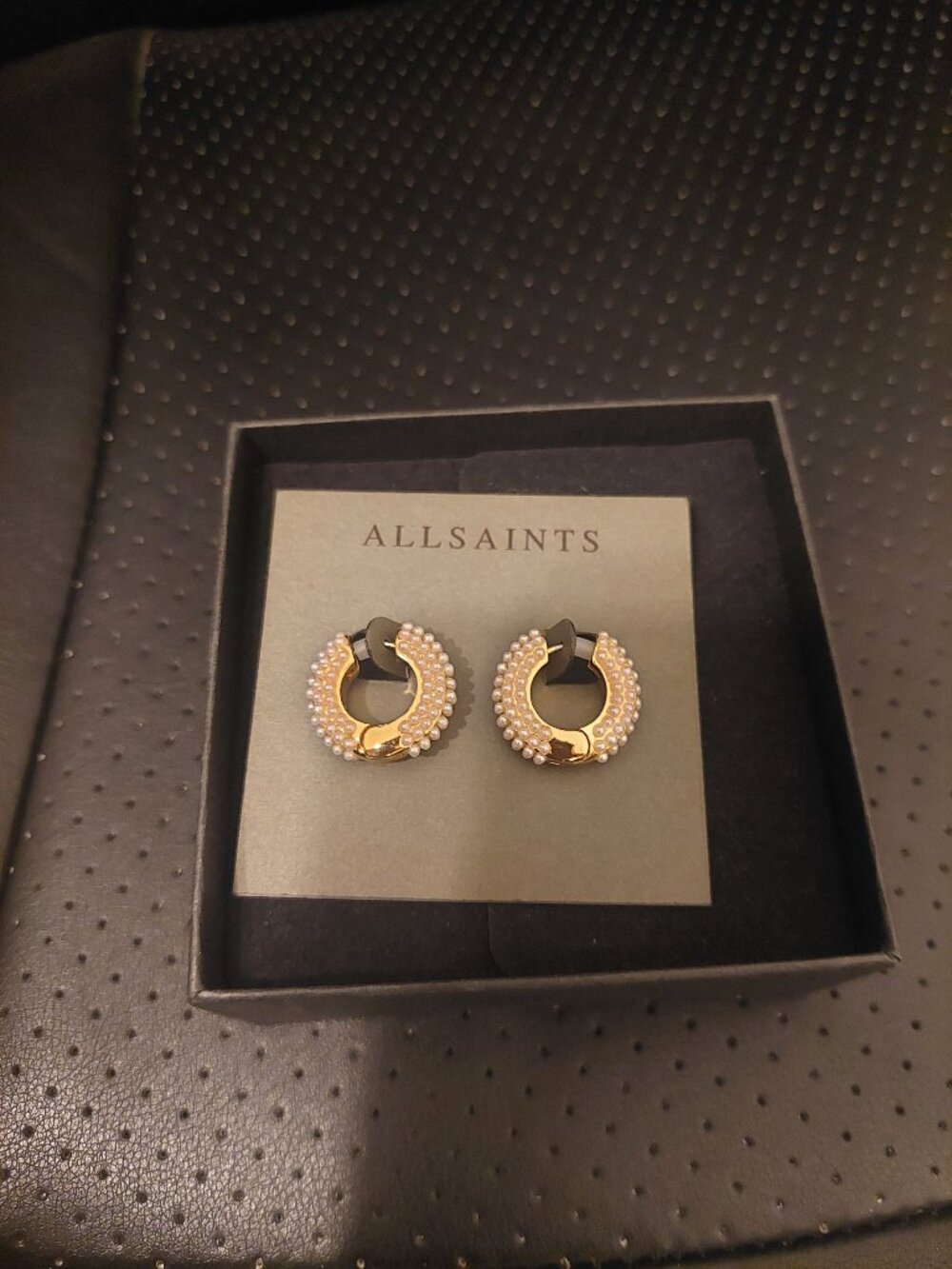 ALLSAINTS Chunky Faux Pearl Beaded Goldtone Huggie Hoops